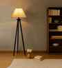 White Jute Drum Shade With Wooden Tripod Lamp(14X14X56 Inches)