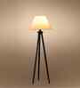 White Jute Drum Shade With Wooden Tripod Lamp(14X14X56 Inches)