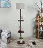 White Jute Shade Shelf Floor Lamp with Walnut Base