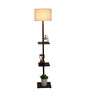 White Jute Shade Shelf Floor Lamp with Walnut Base