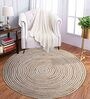 White Geometric Jute 3 ft x 3 ft Hand Woven Round Carpet