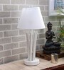 White Fabric Shade Table Lamp with White Base