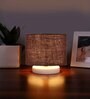 White Jute Table Lamp with White wood base -35
