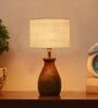 White Jute Table Lamp With Wood Base