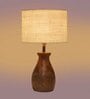 White Jute Table Lamp With Wood Base