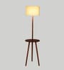 White Linen Shade  Floor Lamp With Brown Base
