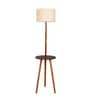 White Linen Shade  Floor Lamp With Brown Base