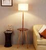 White Linen Shade  Floor Lamp With Brown Base
