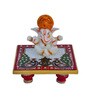 White Lord Ganesha with Crown On Marble Chowki