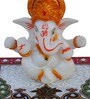 White Lord Ganesha with Crown On Marble Chowki