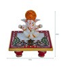 White Lord Ganesha with Crown On Marble Chowki
