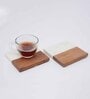 White Marble and Wood Set of 2 Table Coasters