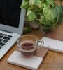 White Marble and Wood Set of 2 Table Coasters