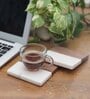 White Marble and Wood Set of 2 Table Coasters