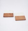 White Marble and Wood Set of 2 Table Coasters