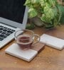 White Marble and Wood Set of 2 Table Coasters