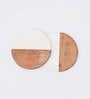 White Marble and Wood Set of 2 Table Coasters