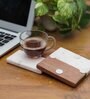 White Marble and Wood Set of 2 Table Coasters