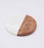 White Marble and Wood Set of 2 Table Coasters