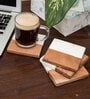 White Marble and Wood Set of 4 Table Coasters