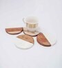 White Marble and Wood Set of 4 Table Coasters