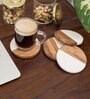 White Marble and Wood Set of 4 Table Coasters