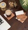 White Marble and Wood Set of 4 Table Coasters