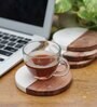 White Marble and Wood Set of 4 Table Coasters