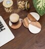 White Marble and Wood Set of 4 Table Coasters