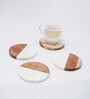 White Marble and Wood Set of 4 Table Coasters