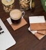White Marble and Wood Set of 4 Table Coasters