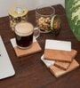 White Marble and Wood Set of 4 Table Coasters