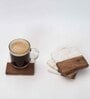 White Marble and Wood Set of 4 Table Coasters