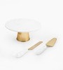 White Marble Cake Stand With Knife & Server Set