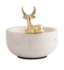 White Marble Nut Candy Bowl Brass Antler Embedded