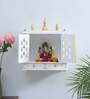 White Mdf & Wood Wall Mounted Mandir With Door