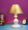 White Metal & Cotton Green & Gold Colour Table Lamp