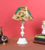 White Metal & Cotton Green & Yellow Colour Table Lamp