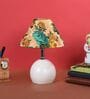 White Metal & Cotton Green & Yellow Colour Table Lamp