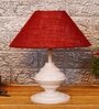 White Metal & Natural Fiber Maroon  Colour Table Lamp