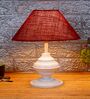 White Metal & Natural Fiber Maroon  Colour Table Lamp