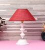 White Metal & Natural Fiber Maroon Colour Table Lamp