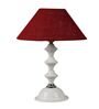 White Metal & Natural Fiber Maroon Colour Table Lamp
