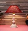 White Metal & Natural Fiber Maroon Colour Table Lamp