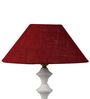 White Metal & Natural Fiber Maroon Colour Table Lamp