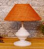 White Metal & Natural Fiber Mustard Colour Table Lamp