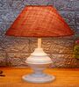 White Metal & Natural Fiber Mustard Colour Table Lamp