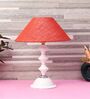 White Metal & Natural Fiber Red Colour Table Lamp