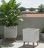 White Metal And Wood Square Planter