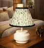 White Metal Base with Green Floral Fabric Shade Table Lamp